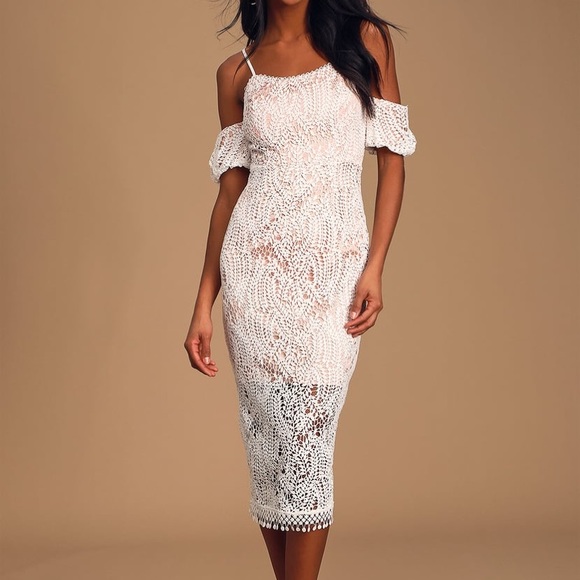 LULU’S White Lace Cold Shoulder Midi Dress - Picture 5 of 13